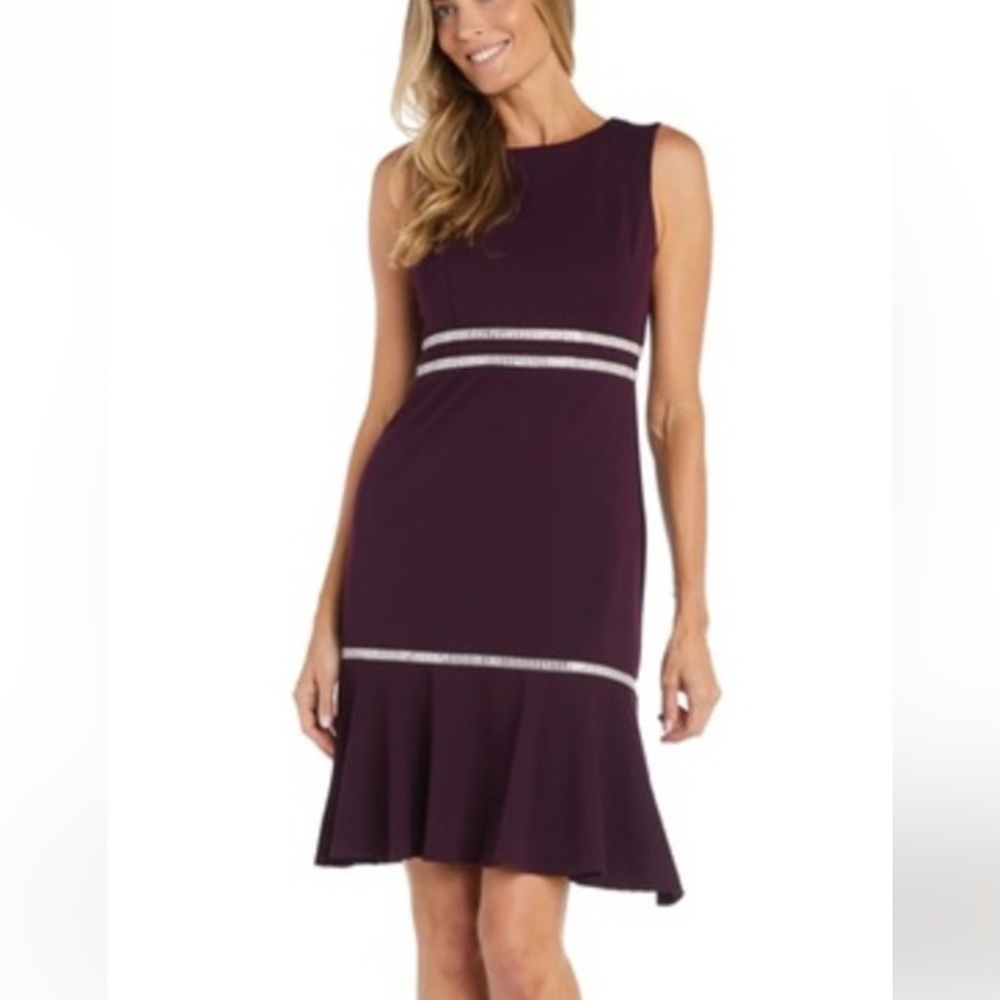 R & M Richard’s Knee Length Rhinestone Cocktail Dress With Bottom Ruffle